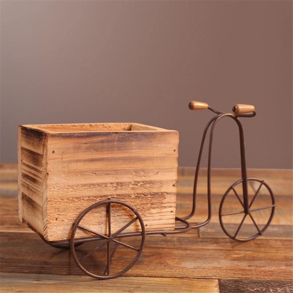 Wrought Iron Tricycle with Wooden Planter Stand